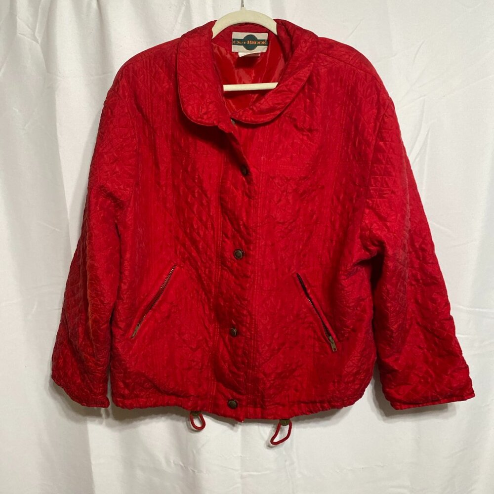 Vintage Outbrook Red Women’s Quilted Jacket Full Zip & Buttons Pockets